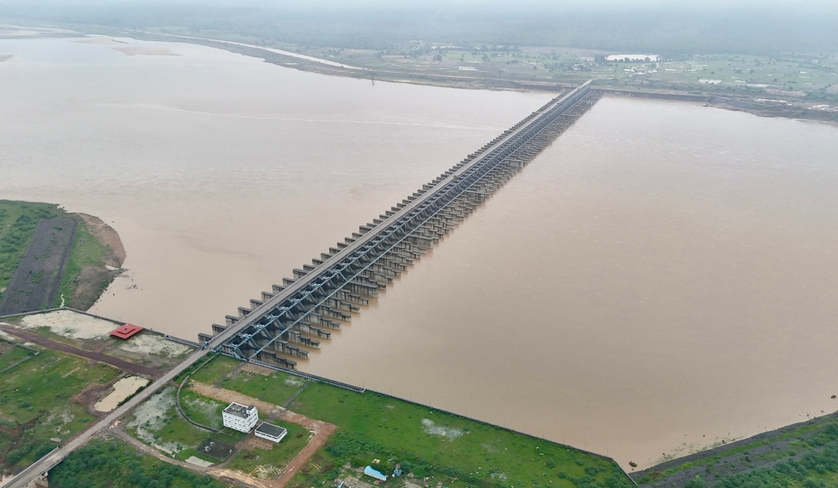 Flooded Godavari river Kaleshwaram Project  pti